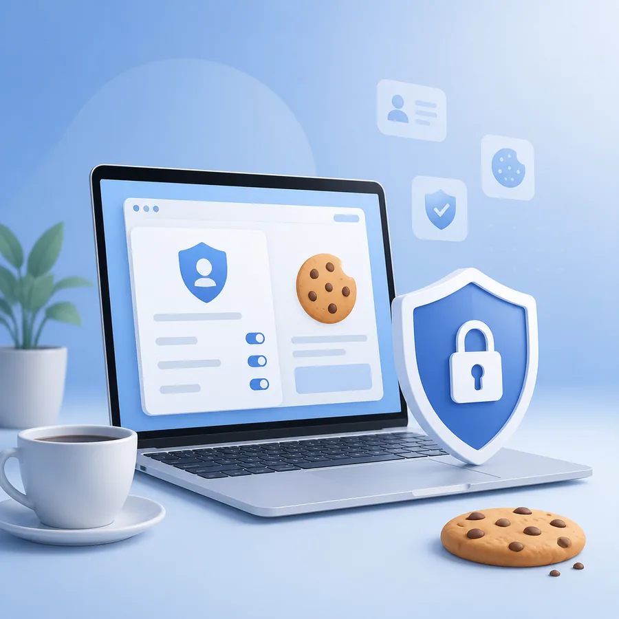 Website privacy settings cookies and AdSense trust illustration